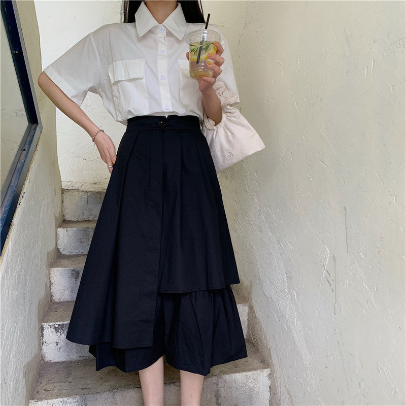 2020 Korean Style High-Waisted Irregular Midi Skirt
