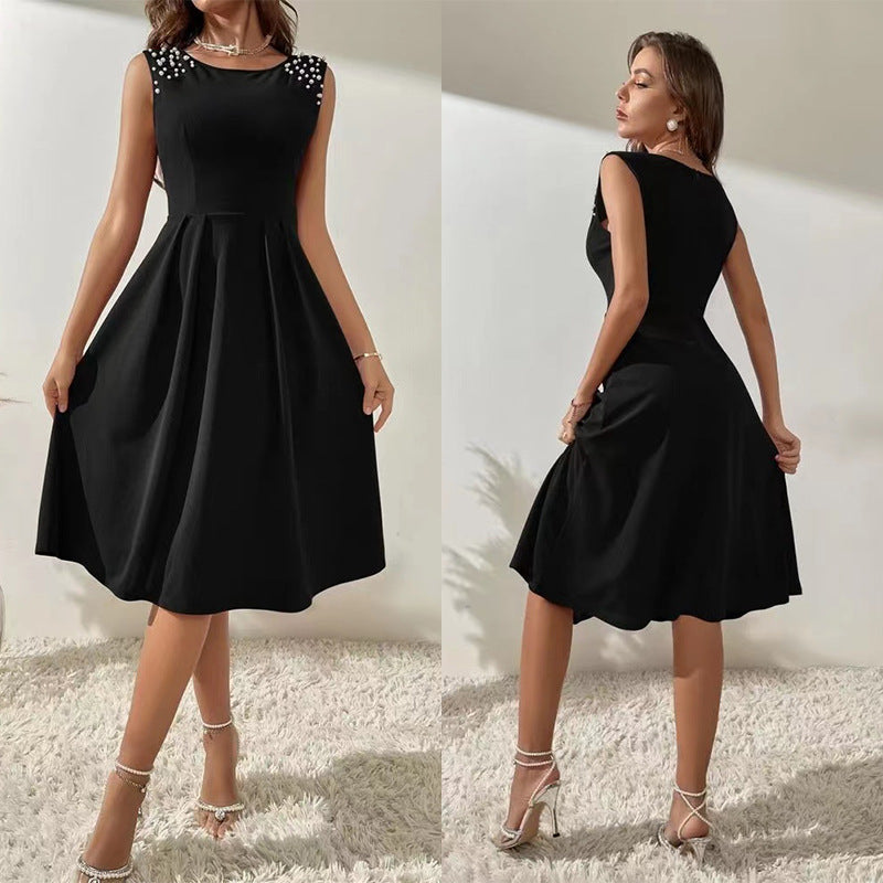 Slim Fit Round Neck Studded Sleeveless Dress for Women