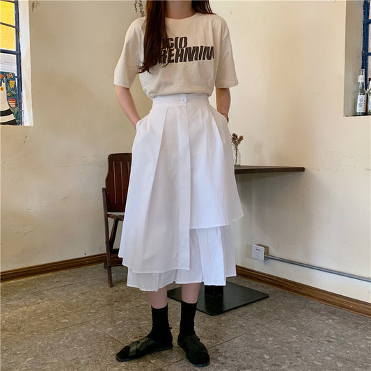 2020 Korean Style High-Waisted Irregular Midi Skirt