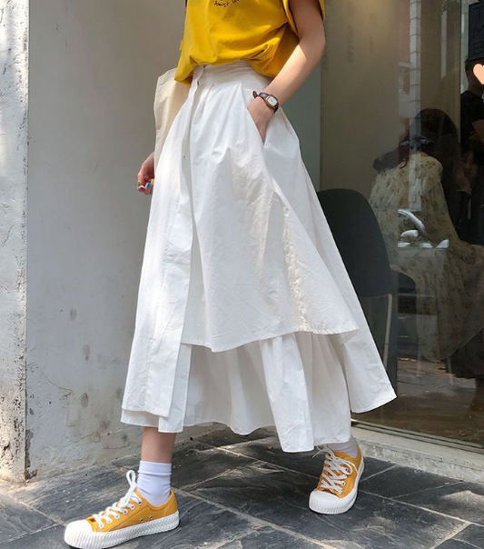 2020 Korean Style High-Waisted Irregular Midi Skirt