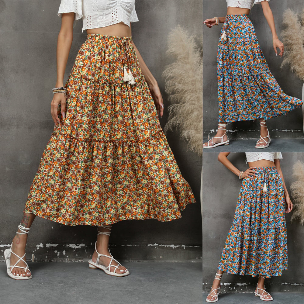 Bohemian Cotton Floral Half-body Skirt for Beach Resort